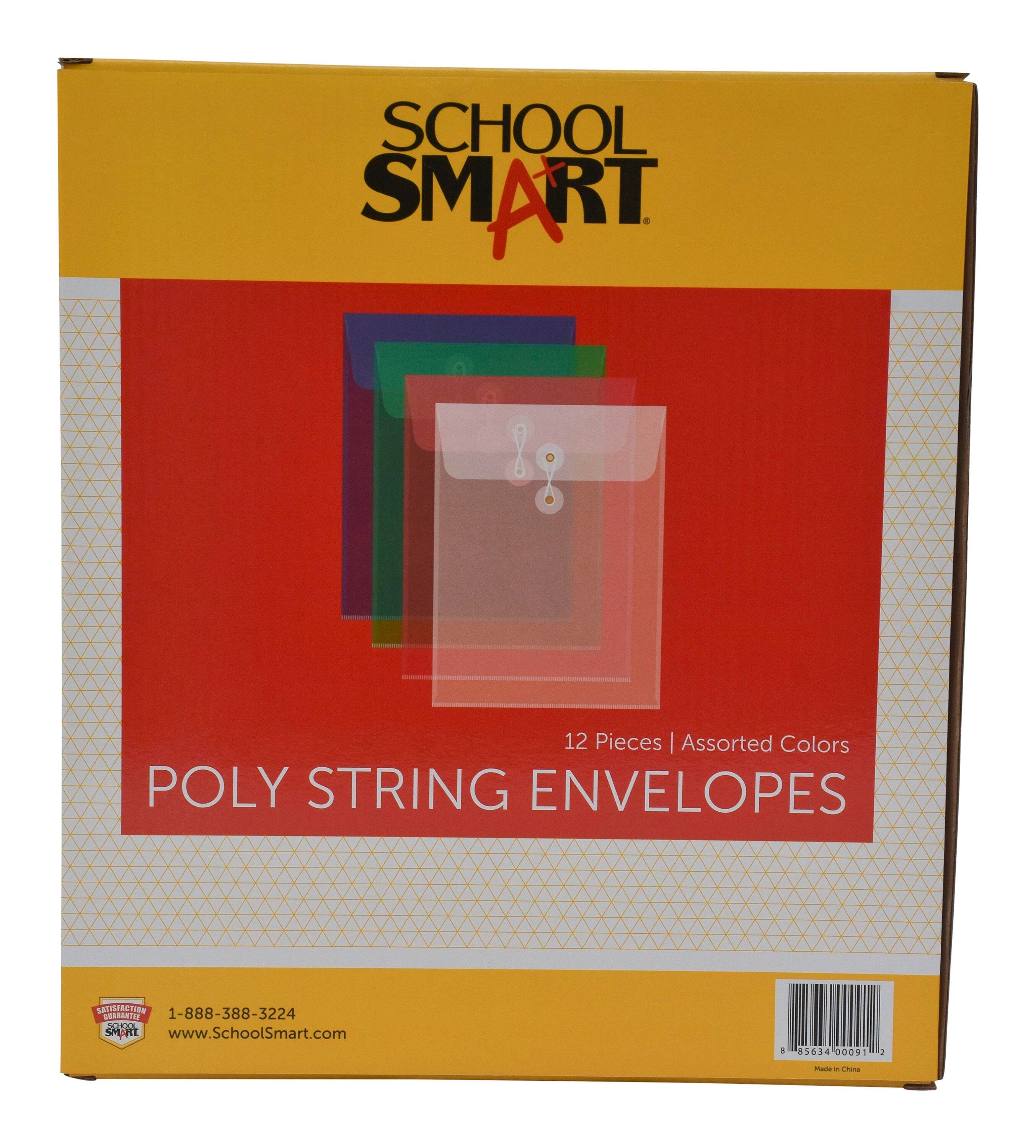 School Smart Expanding Poly String Envelopes, Letter Size, Top Load, Assorted Colors, Pack of 12 082263